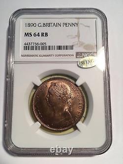 Great Britain Victoria 1890 1 Penny, Choice Uncirculated, Certified Ngc Ms64-rb