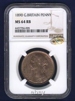 Great Britain Victoria 1890 1 Penny, Choice Uncirculated, Certified Ngc Ms64-rb