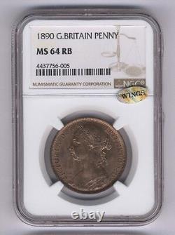 Great Britain Victoria 1890 1 Penny, Choice Uncirculated, Certified Ngc Ms64-rb