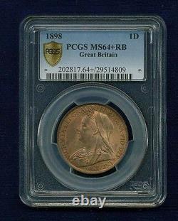 Great Britain Victoria 1898 1 Penny Choice Uncirculated Certified Pcgs Ms64+, Rb