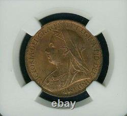 Great Britain Victoria 1899 1 Penny, Choice Uncirculated, Certified Ngc Ms64-rb