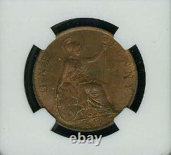 Great Britain Victoria 1899 1 Penny, Choice Uncirculated, Certified Ngc Ms64-rb