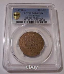 Great Britain c 1790's 1/2 Penny Conder Token Middlesex D&H-923 MS63 BN PCGS