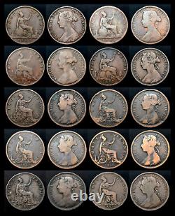 Half Penny Queen Victoria Set of 10 Great Britain Vintage Coins