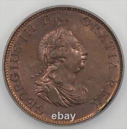 ICG MS63 RB 1799 Great Britain George III 5 Incuse Ports Copper Penny