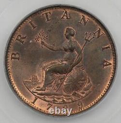 ICG MS63 RB 1799 Great Britain George III 5 Incuse Ports Copper Penny