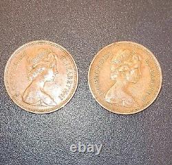LOT (2) 1971 Great Britain One 1 New Penny Queen Elizabeth II Coin Free Shipping