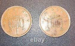 LOT (2) 1971 Great Britain One 1 New Penny Queen Elizabeth II Coin Free Shipping