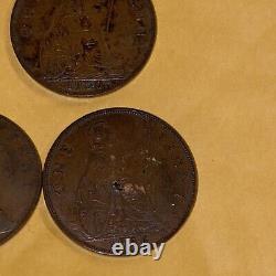 Lot of 5 Great Britain Penny coins Edwardvs 1907 & Georgvis 1930 1936