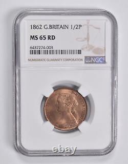 MS65 RD 1862 Great Britain 1/2 Penny NGC 3544