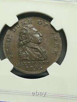 NGC MS64BN 1795 Great Britain Middlesex. National Series copper 1/2 Penny Token