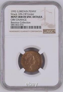 NGC Mint Error Planchet Struck 10% Off Centre 1992 Penny 1p Graded Slabbed