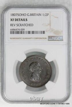 Ngc Xf Details 1807 Soho Great Britain 1/2 Penny Copper George III (bc09)