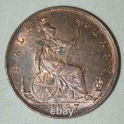 Nicely Toned 1887 Bronze Coin Great Britain Half Penny Queen Victoria AU++