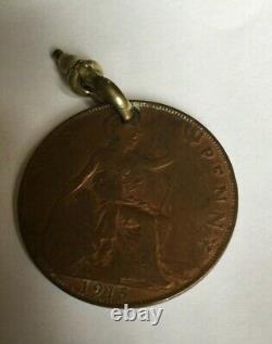 Old Bill Ww1 Trench Art Decorated One Penny Coin 1915 Bairnsfather Unique