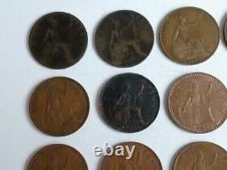 One Penny Great Britain 1897 1967 s Collectible Coin 16 pieces Vintage COins