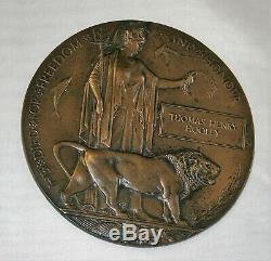 Original WW1 Bronze Memorial Plaque Dead Mans Penny Tomas Henry Hooley 1914 1918