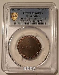 PCGS Great Britain c 1790 1/2 Penny Conder Token Somersetshire Bath MS64 BN