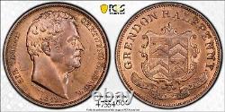 PCGS MS64RB 1842 GB, Grendon SIR GEORGE CHETWYND Copper Halfpenny