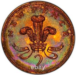 PR64RB 1973 Great Britain Penny Proof, PCGS Secure- Rainbow Toned