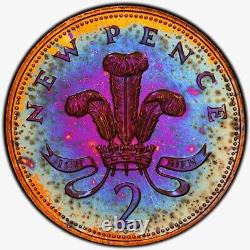 PR64RB 1974 Great Britain 2 Penny Proof, PCGS Secure- Rainbow Toned
