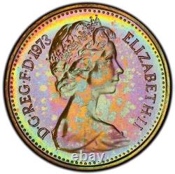 PR65BN 1973 Great Britain 1/2 Penny Proof, PCGS Secure- Bold Rainbow Toned