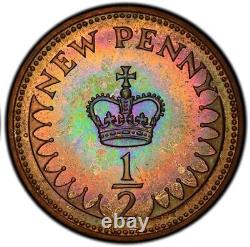 PR65BN 1973 Great Britain 1/2 Penny Proof, PCGS Secure- Bold Rainbow Toned