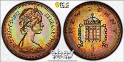 PR66BN 1973 Great Britain 1 Penny Proof, PCGS Secure- Rainbow Toned