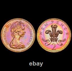 PR66BN 1973 Great Britain 2 Penny Proof, PCGS Secure- Rainbow Toned