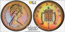 PR66BN 1973 UK Great Britain 1 New Penny, PCGS Secure- Rainbow Toned Proof