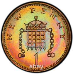 PR66BN 1973 UK Great Britain 1 New Penny, PCGS Secure- Rainbow Toned Proof