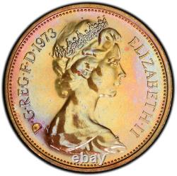 PR66BN 1973 UK Great Britain 2 Pence, PCGS Secure- Rainbow Toned Proof