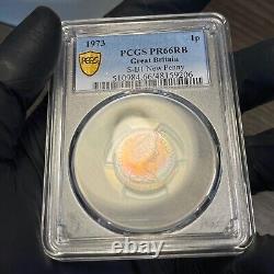 PR66RB 1973 Great Britain 1 Penny Proof, PCGS Trueview- Rainbow Toned