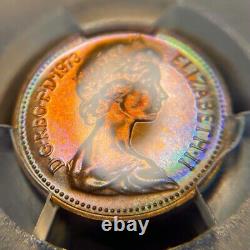 PR66RB 1973 Great Britain 1 Penny Proof, PCGS Trueview- Rainbow Toned