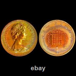 PR66RB 1973 Great Britain 1 Penny Proof, PCGS Trueview- Rainbow Toned