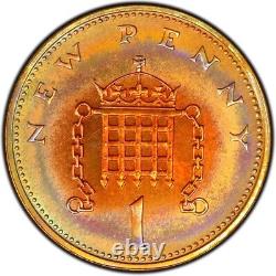 PR66RB 1973 Great Britain 1 Penny Proof, PCGS Trueview- Rainbow Toned