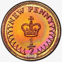 PR68RB 1979 Great Britain 1/2 Penny Proof, PCGS- Rainbow Toned Solo Top Pop