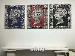 Penny Black, Red and Blue set of three Mosaic Stamp design Art