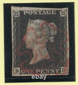 QV 1840 sg2 penny black plate 2 (B D) with 4 large margins & super Red M X