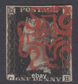QV GB 1d Penny Black Maltese cross CH Victorian line engraved
