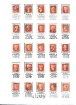 QV SG43/44 Penny Red 1d, Plates 71-224 (except 77) lightly mounted on factsheets
