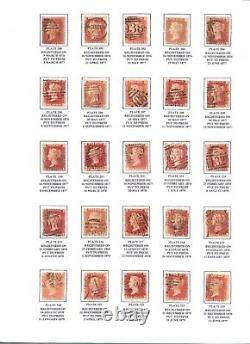 QV SG43/44 Penny Red 1d, Plates 71-224 (except 77) lightly mounted on factsheets