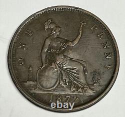 RARE 1872 Victoria Obverse BROCKAGE ERROR Penny Off-Center Great Britain coin