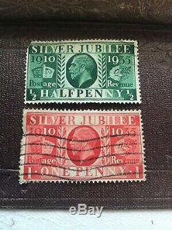 RARE George V Silver Jubilee Stamps 1910 1935 red one penny green half penny