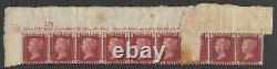 SG 43 Great Britain 1864-79. One penny red plate 118 strip of 9 with full