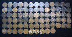 Set of 75 Great Britain Penny Large Cent Bronze Coins 1860-1967 No Duplicates