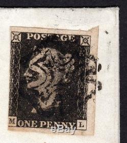 Sg3,1d PENNY BLACK Plate 1b RARE/SCARCE Manchester fishtail on entire Cat £4800