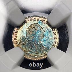 Toned Silver 1800 Great Britain Maundy Penny 1 Pence NGC MS65 Gem BU