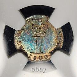 Toned Silver 1800 Great Britain Maundy Penny 1 Pence NGC MS65 Gem BU