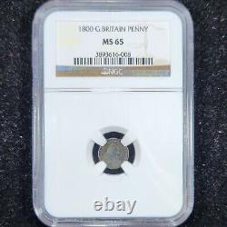 Toned Silver 1800 Great Britain Maundy Penny 1 Pence NGC MS65 Gem BU